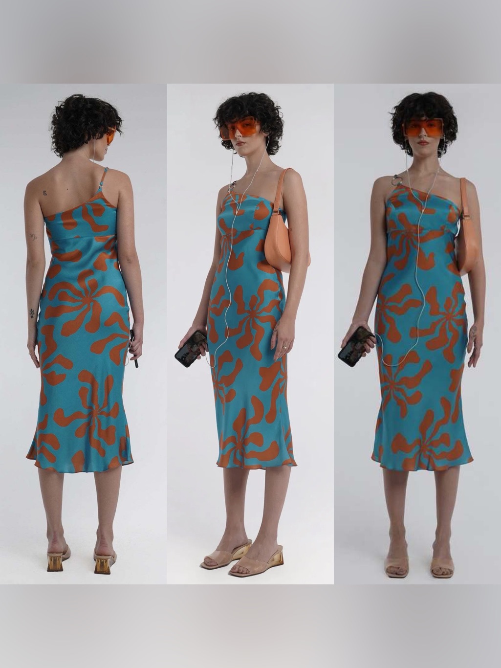 Arthur- Bias Ring Dress In Hawaii Blue Size 8 Asymmetrical Silk Midi